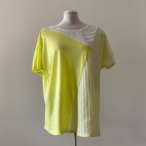 New neon yellow top with sheer v-neck